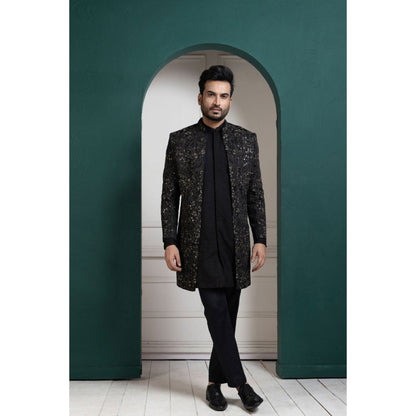 SMRITI Midnight Black Embroidered Achkan