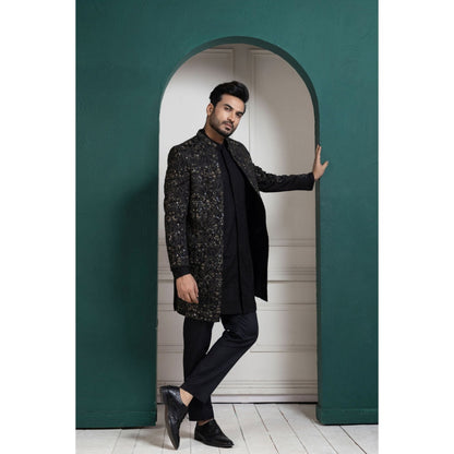 SMRITI Midnight Black Embroidered Achkan