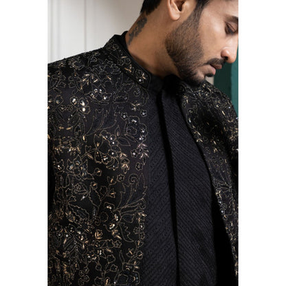 SMRITI Midnight Black Embroidered Achkan