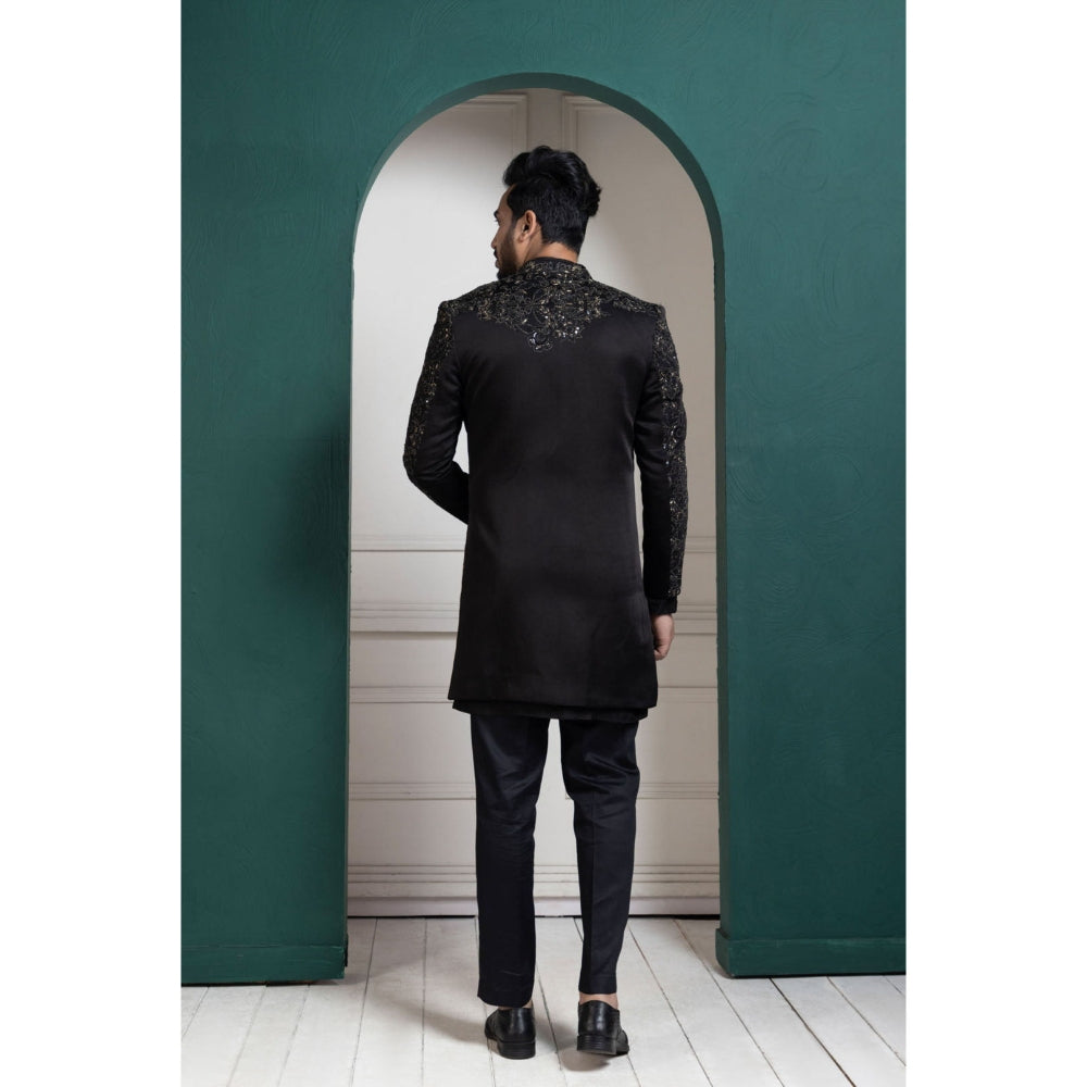 SMRITI Midnight Black Embroidered Achkan