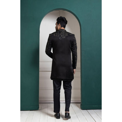 SMRITI Midnight Black Embroidered Achkan