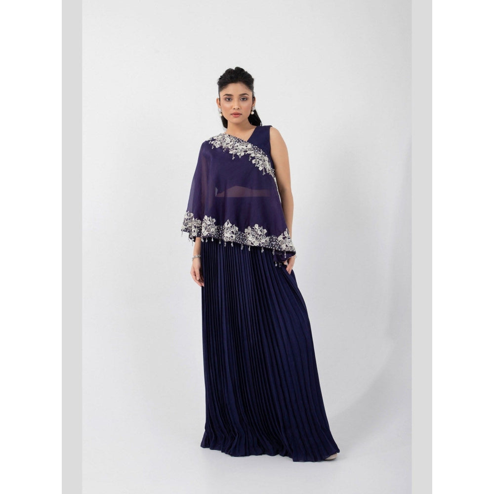 SMRITI Blue One Shoulder Cape with Skirt and Top