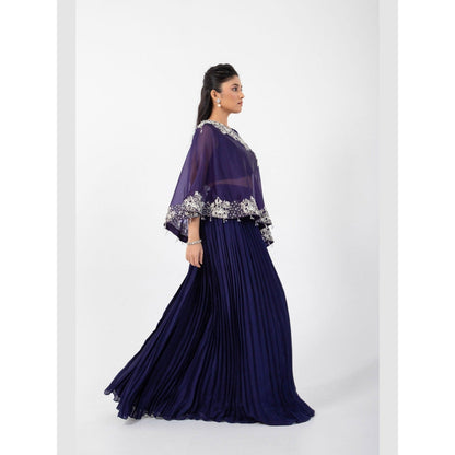 SMRITI Blue One Shoulder Cape with Skirt and Top