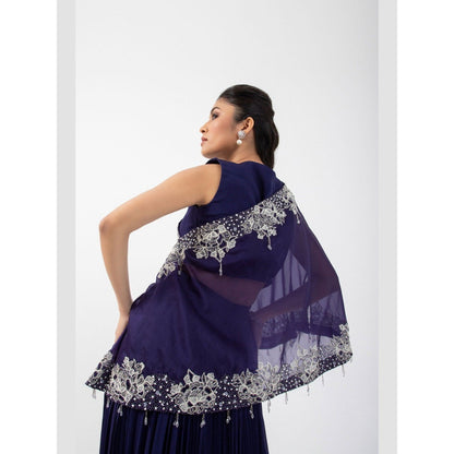 SMRITI Blue One Shoulder Cape with Skirt and Top