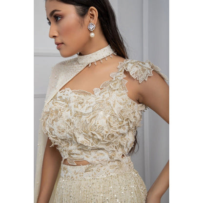 SMRITI Ivory Blossom Shimmer Lehenga with Blouse and Cape