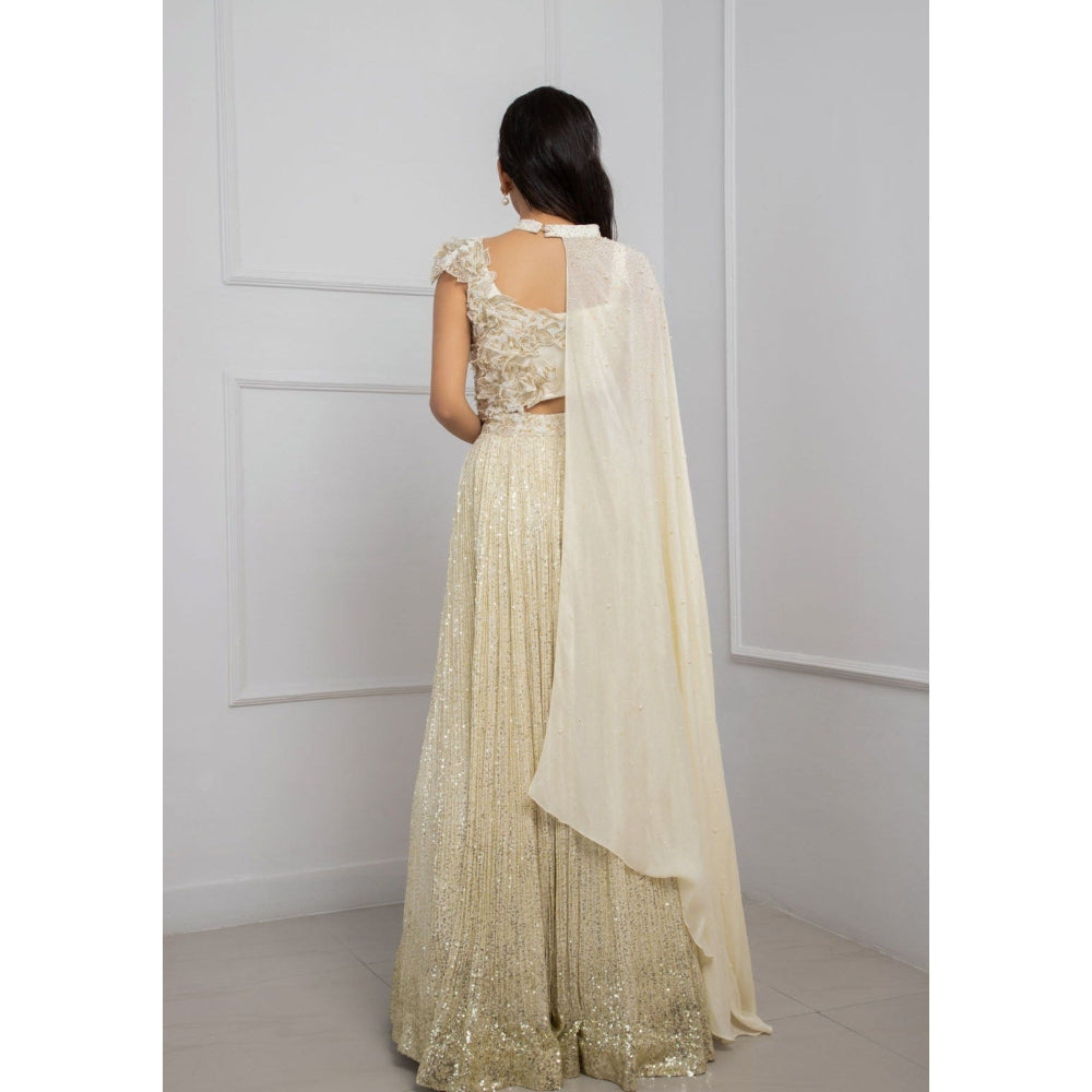 SMRITI Ivory Blossom Shimmer Lehenga with Blouse and Cape