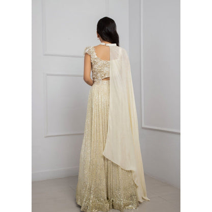 SMRITI Ivory Blossom Shimmer Lehenga with Blouse and Cape