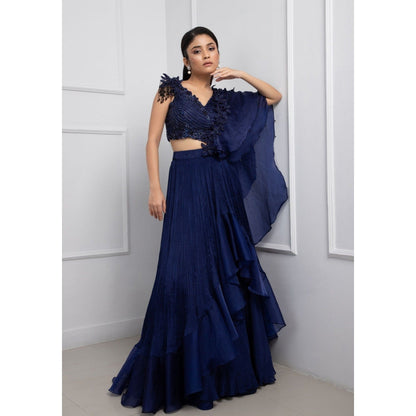 SMRITI Navy Blue Drape Skirt with Top