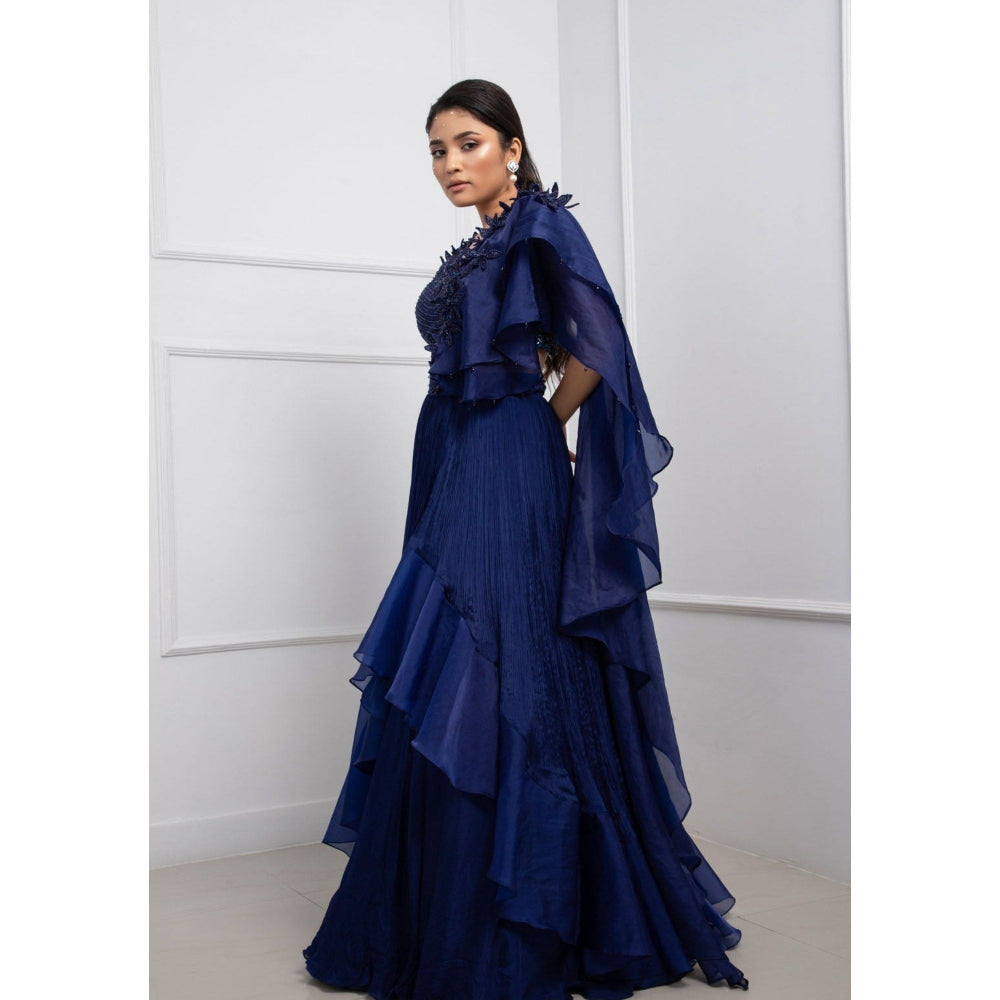 SMRITI Navy Blue Drape Skirt with Top