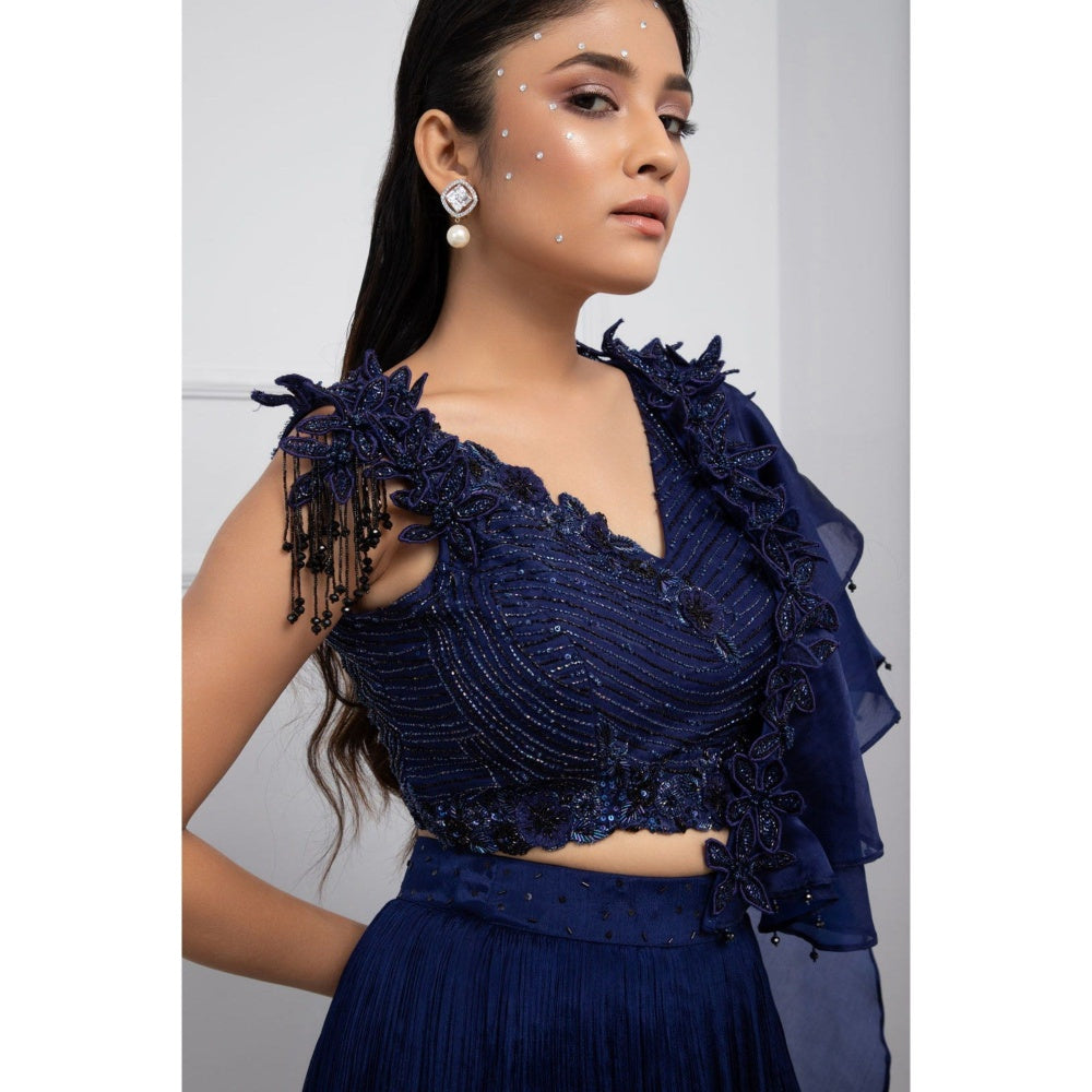 SMRITI Navy Blue Drape Skirt with Top