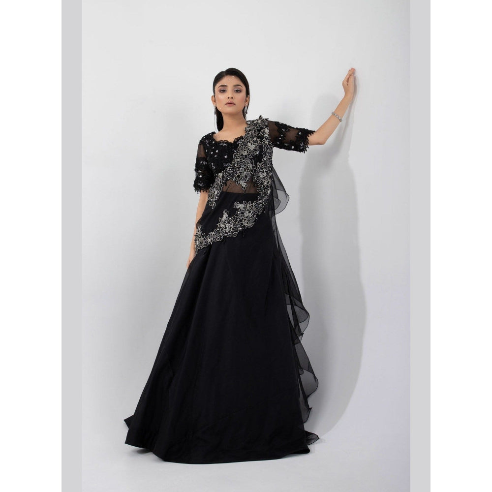 SMRITI Luna Black Top with Skirt and Cape