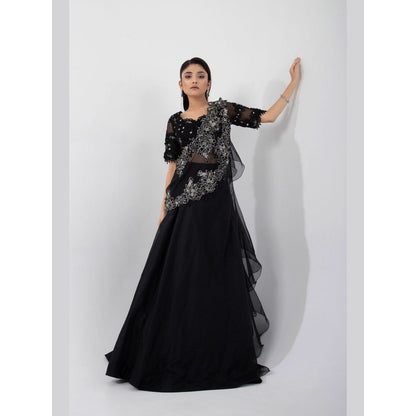 SMRITI Luna Black Top with Skirt and Cape