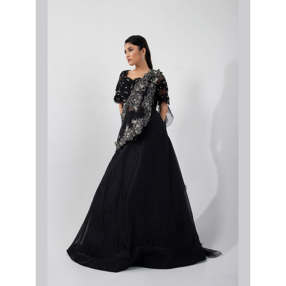 SMRITI Luna Black Top with Skirt and Cape