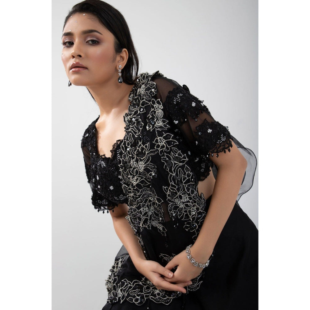 SMRITI Luna Black Top with Skirt and Cape