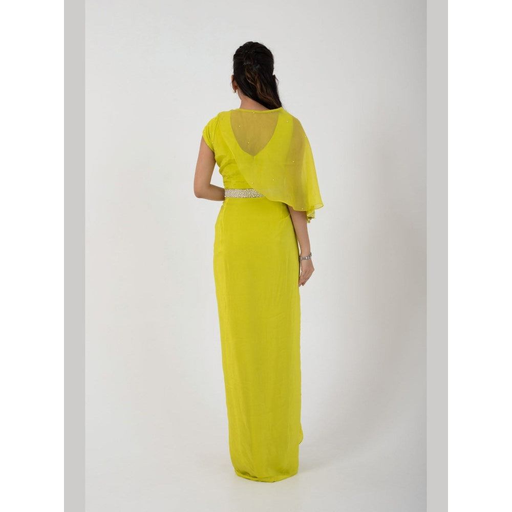 SMRITI Green Petal Drape Skirt with Top and Cape