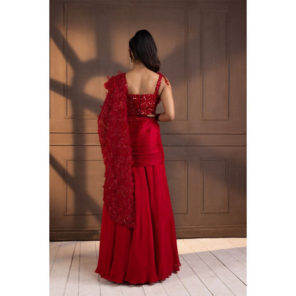 SMRITI Red Embellished Drape Skirt with Top