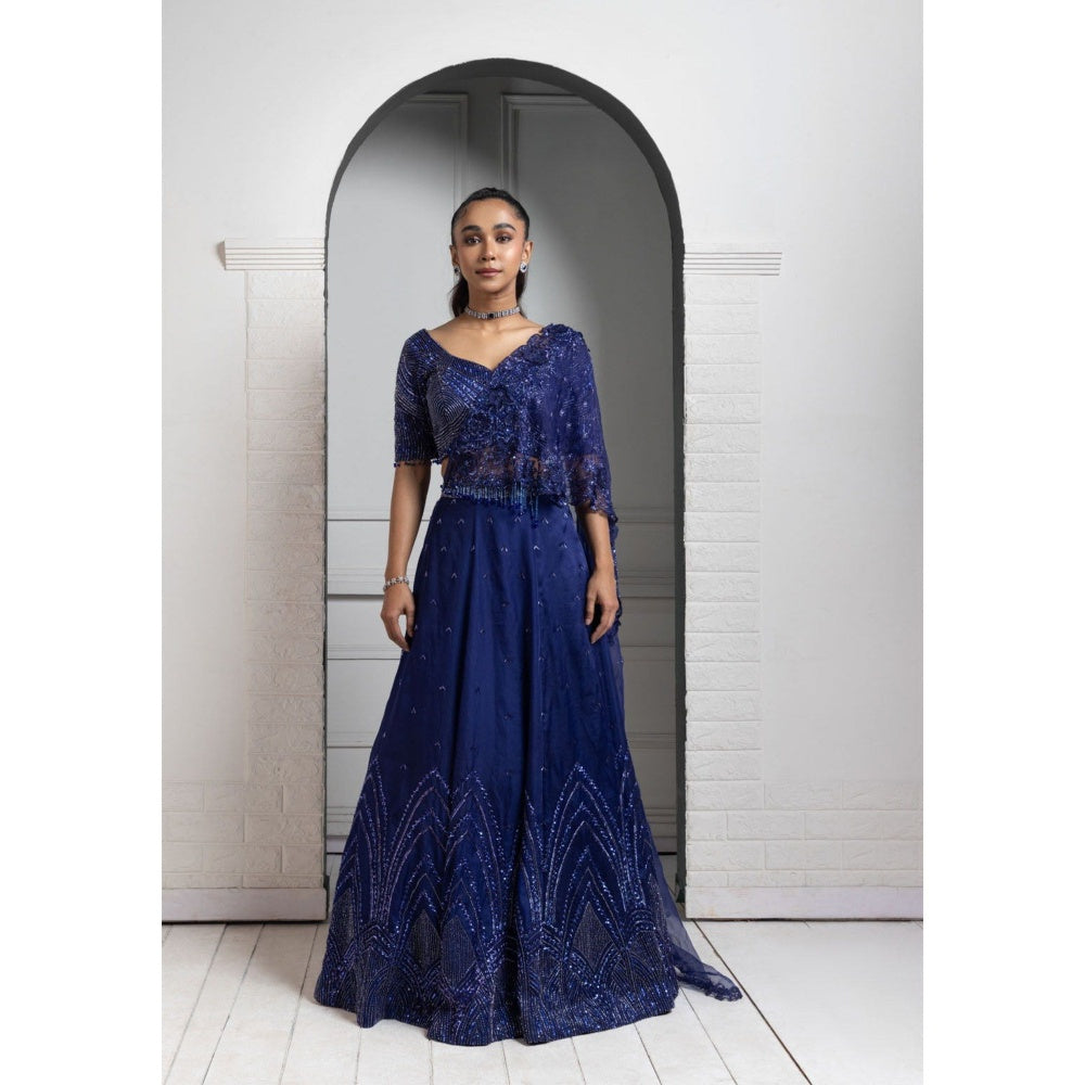 SMRITI Blue Embroidered Drape Skirt with Top