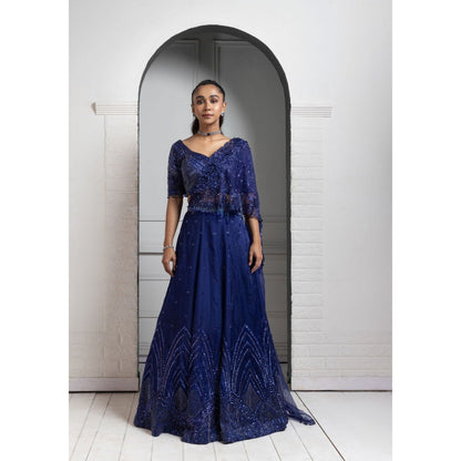 SMRITI Blue Embroidered Drape Skirt with Top