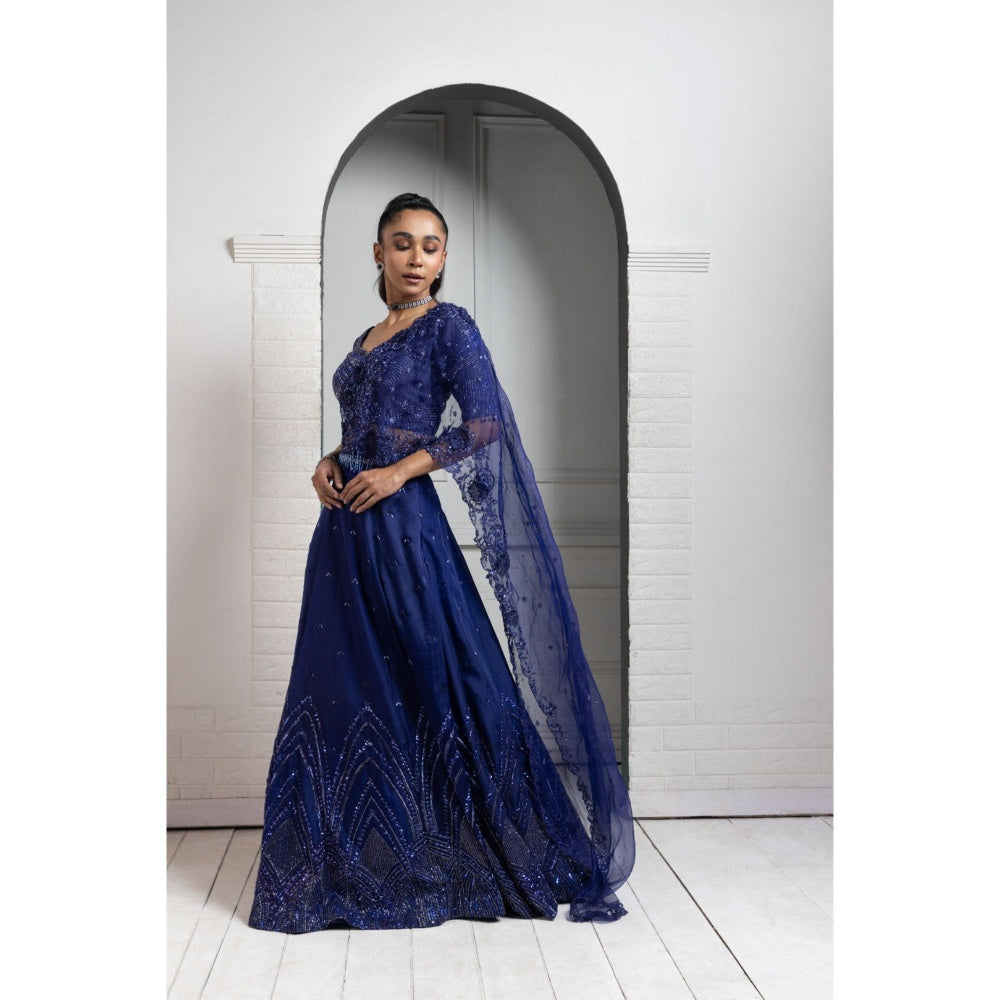 SMRITI Blue Embroidered Drape Skirt with Top