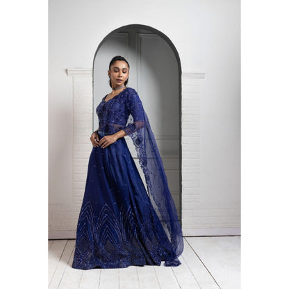 SMRITI Blue Embroidered Drape Skirt with Top