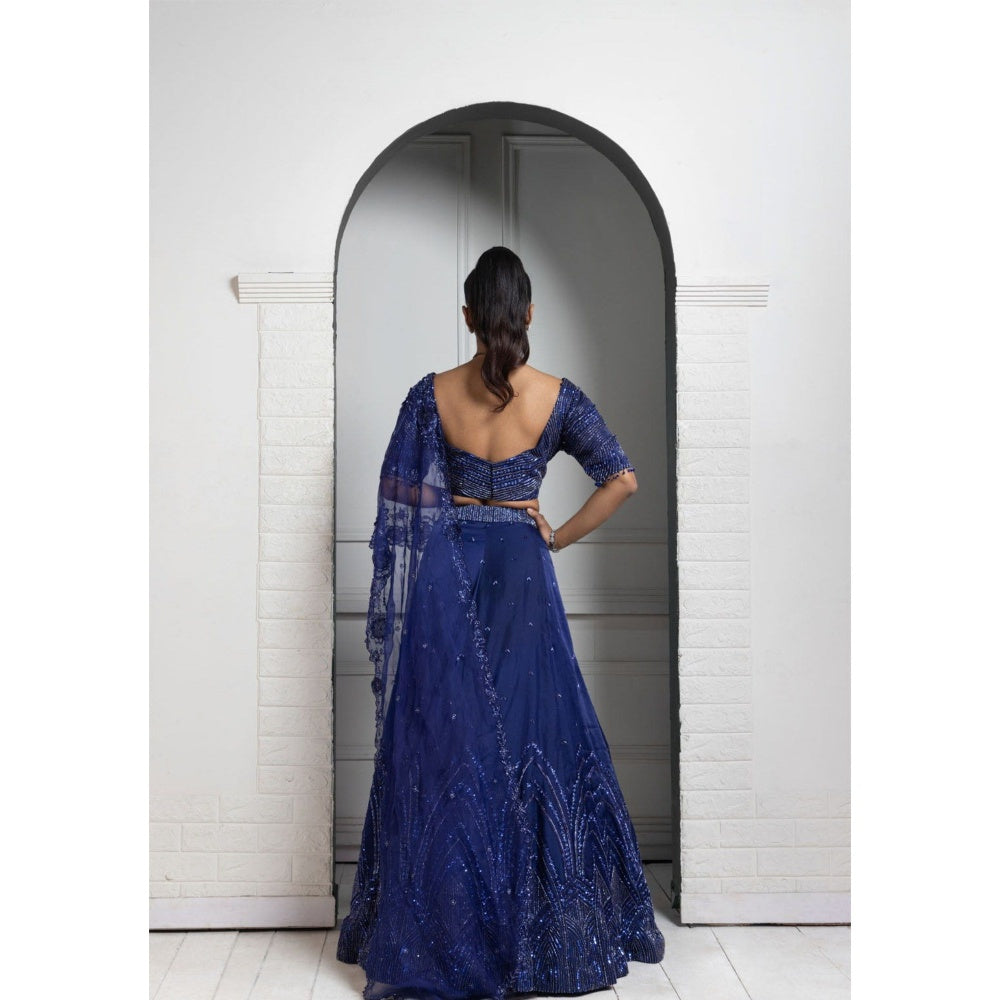 SMRITI Blue Embroidered Drape Skirt with Top