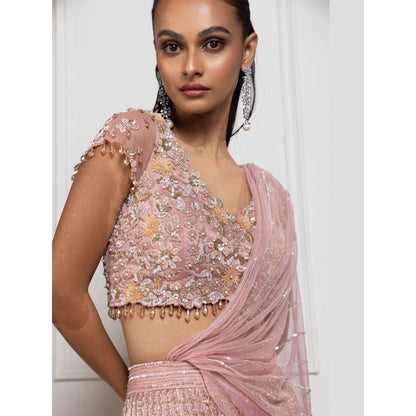 SMRITI Peach Embroidered Drape Skirt with Top