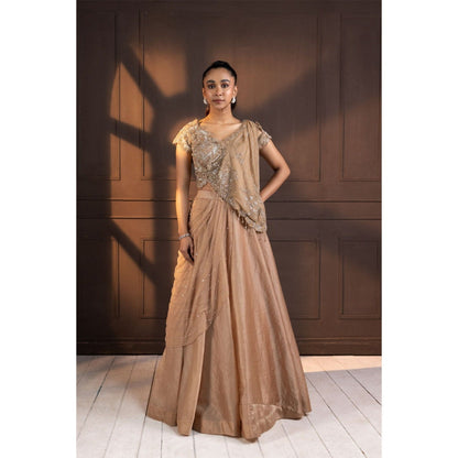 SMRITI Golden Glow Embellished Lehenga with Blouse and Cape