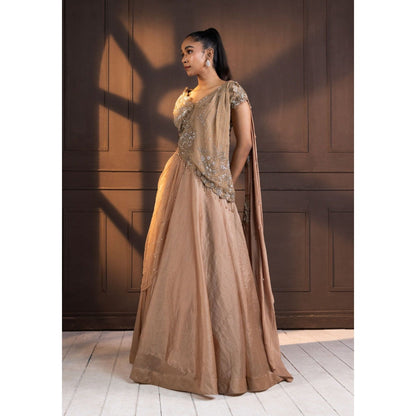 SMRITI Golden Glow Embellished Lehenga with Blouse and Cape