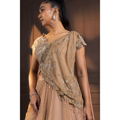 SMRITI Golden Glow Embellished Lehenga with Blouse and Cape