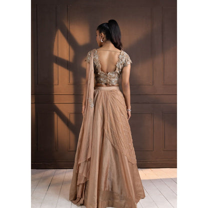 SMRITI Golden Glow Embellished Lehenga with Blouse and Cape