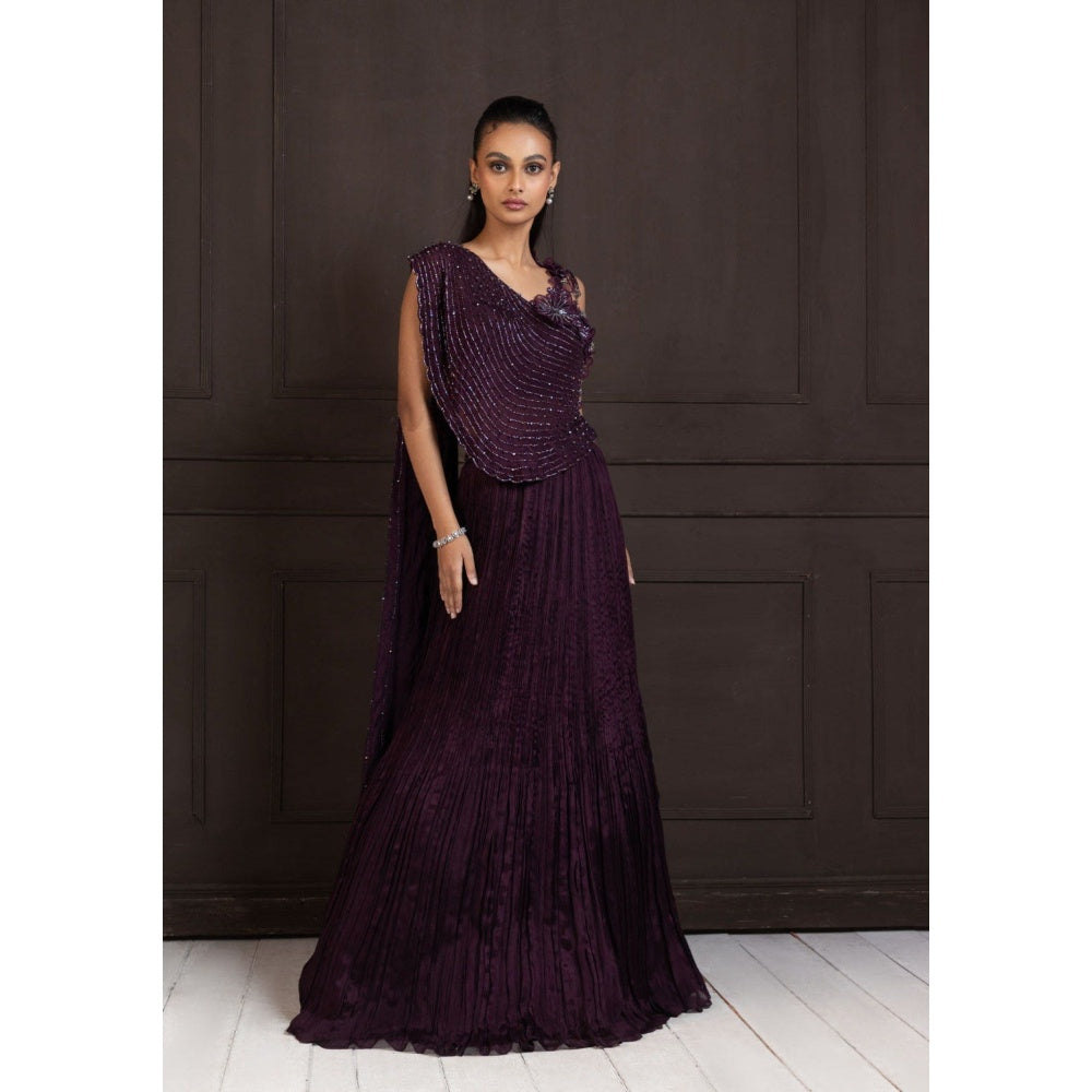 SMRITI Plum Beaded Skirt with Top