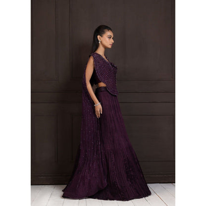SMRITI Plum Beaded Skirt with Top