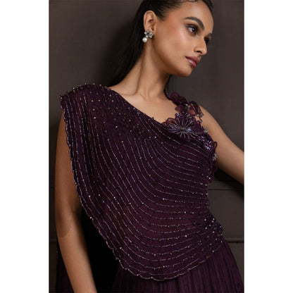 SMRITI Plum Beaded Skirt with Top