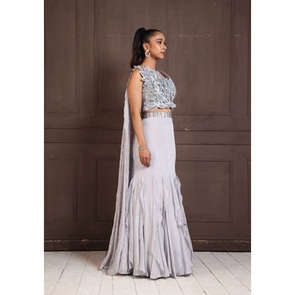 SMRITI Silver Petal Embellished Lehenga with Crop Top