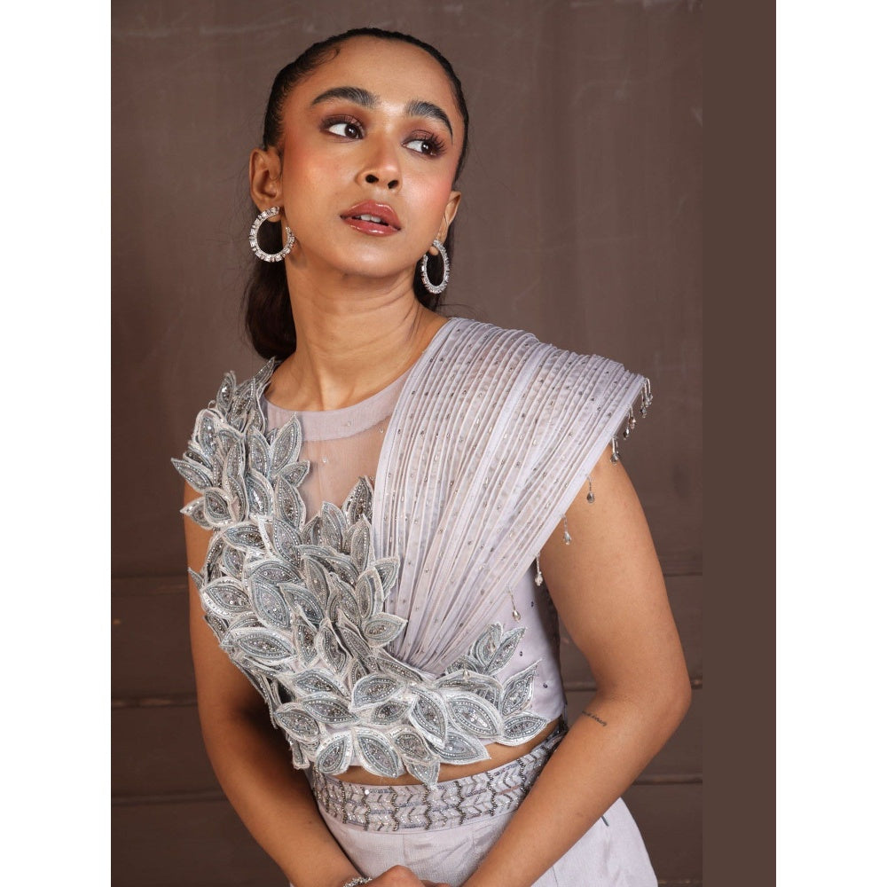 SMRITI Silver Petal Embellished Lehenga with Crop Top