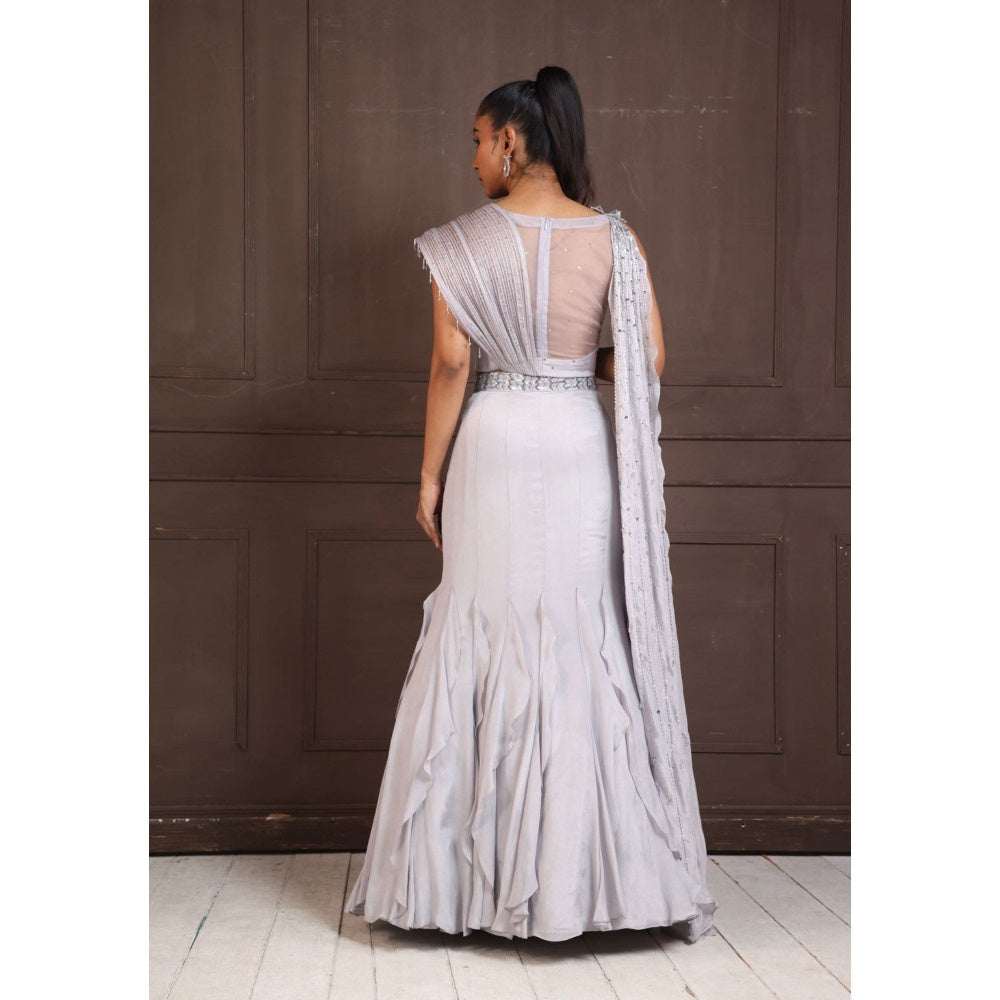 SMRITI Silver Petal Embellished Lehenga with Crop Top