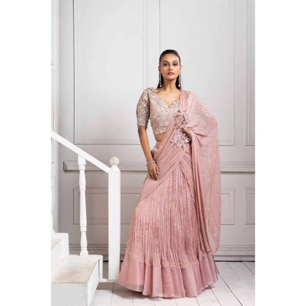 SMRITI Pink Lehenga Skirt with Embroidered Blouse and Dupatta,