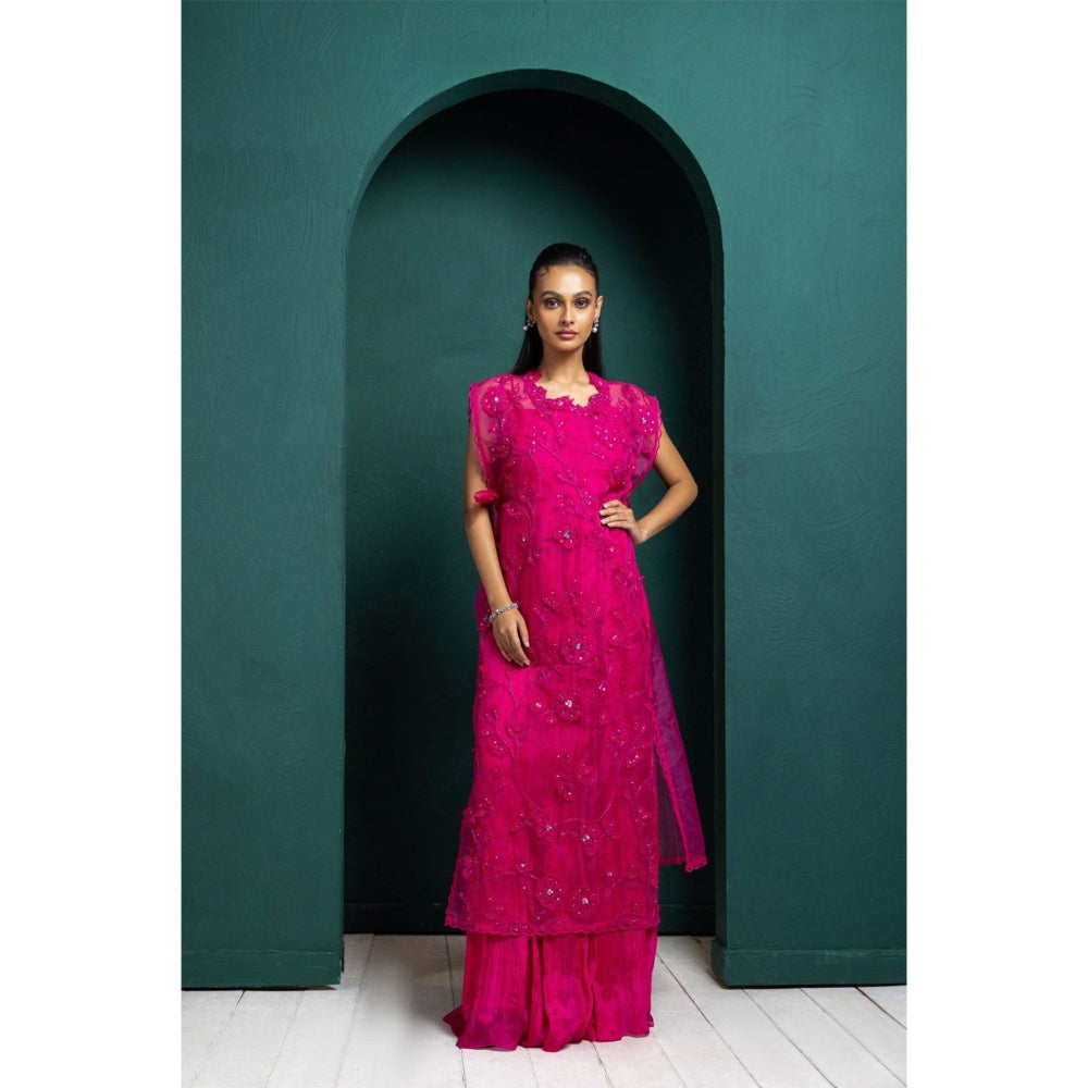 SMRITI Pink Embellished Cape with Top and Skirt