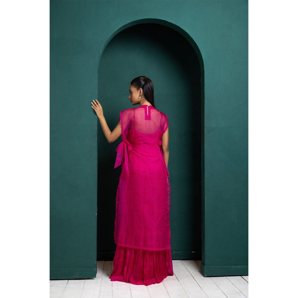 SMRITI Pink Embellished Cape with Top and Skirt