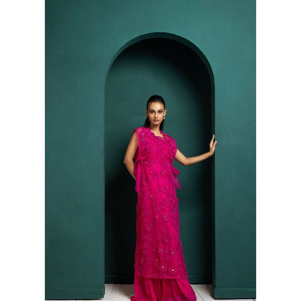 SMRITI Pink Embellished Cape with Top and Skirt