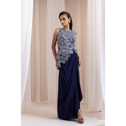 SMRITI Indigo Knot Drape Skirt with Top
