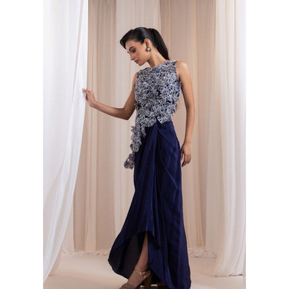 SMRITI Indigo Knot Drape Skirt with Top
