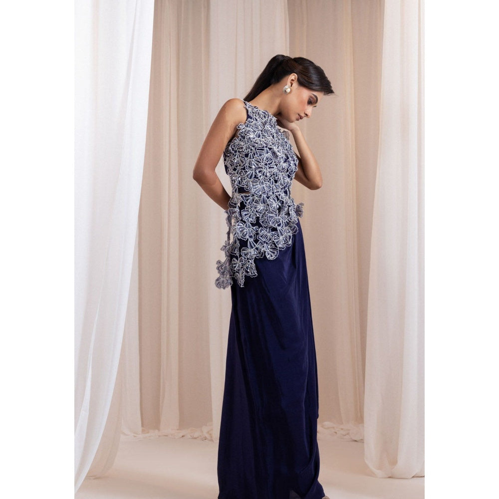 SMRITI Indigo Knot Drape Skirt with Top