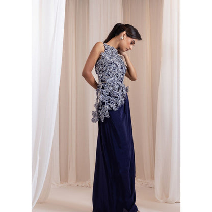 SMRITI Indigo Knot Drape Skirt with Top