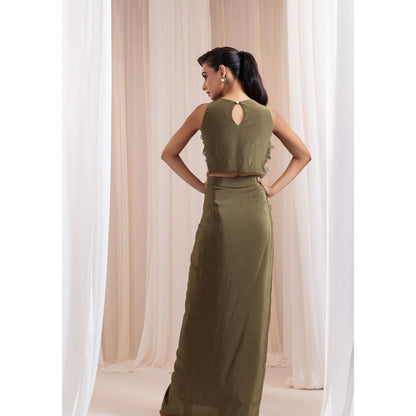 SMRITI Olive Knot Drape Skirt with Top