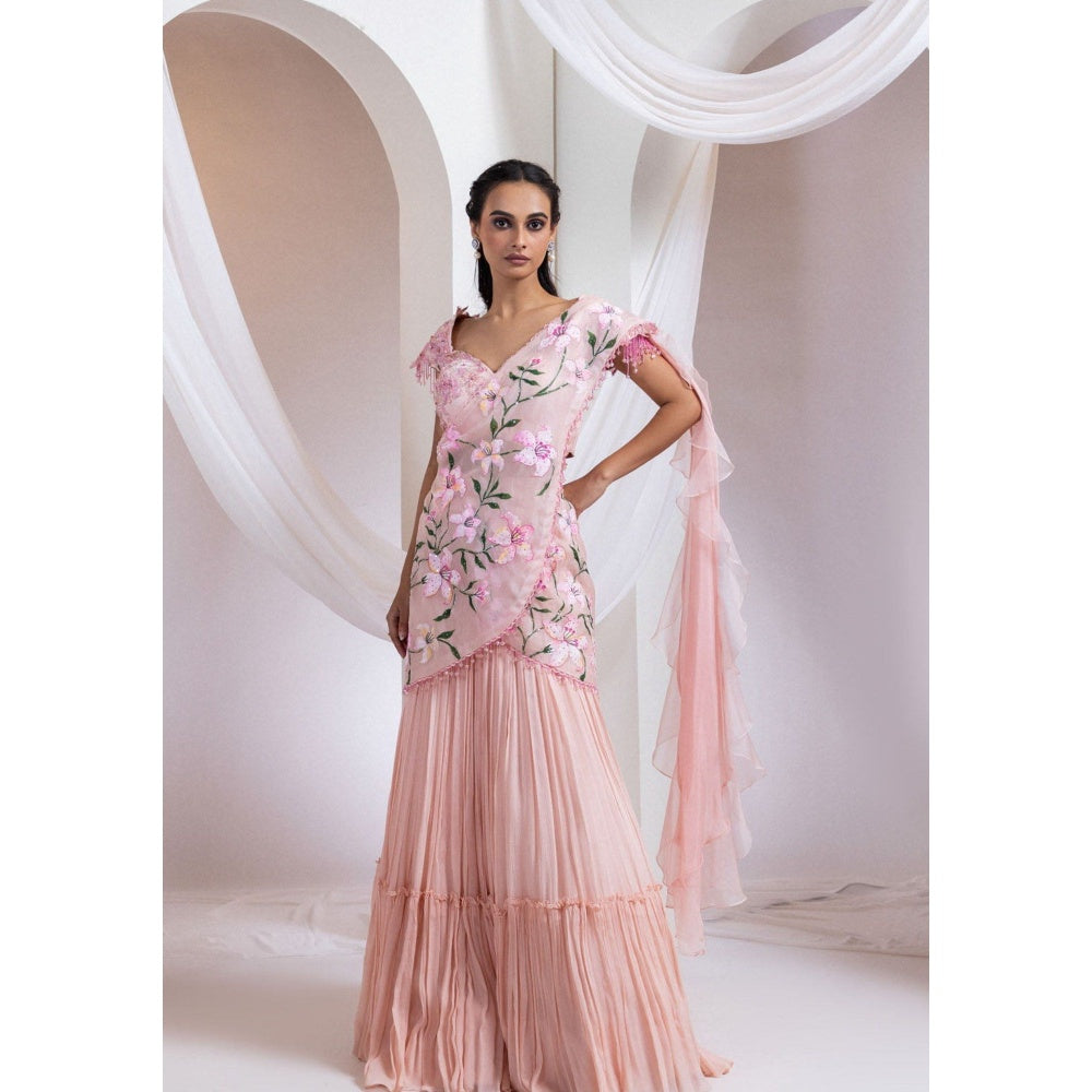 SMRITI Pink Blouse with Skirt and Drape