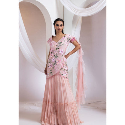 SMRITI Pink Blouse with Skirt and Drape