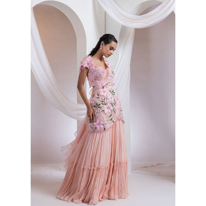 SMRITI Pink Blouse with Skirt and Drape