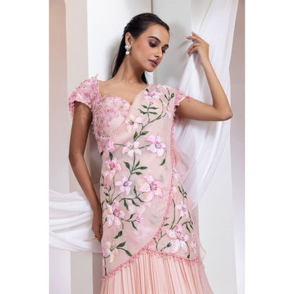 SMRITI Pink Blouse with Skirt and Drape