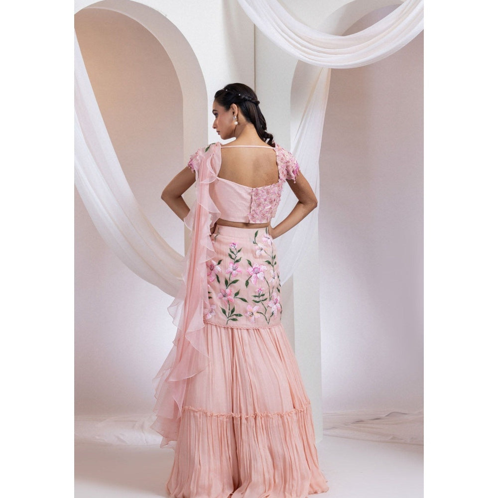SMRITI Pink Blouse with Skirt and Drape